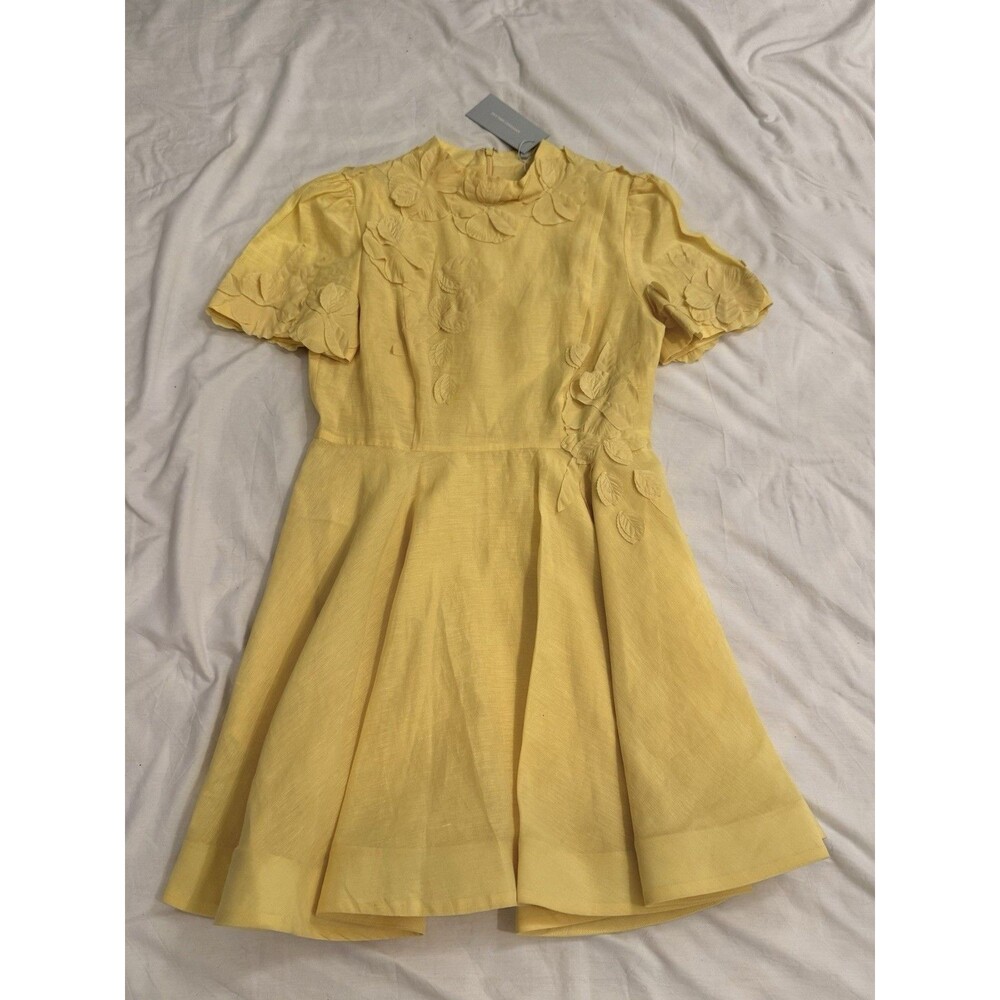 Antonio Melani Iris Floral Mockneck Dress Sunshine Yellow Linen Size 10 NWT - Picture 4 of 7